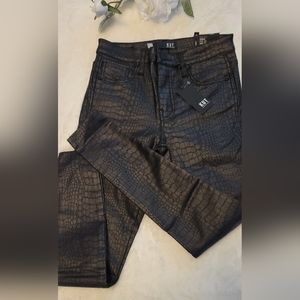 Kut from the Kloth Black Crocodile Connie High Rise Fab Ab Ankle Skinny Jeans